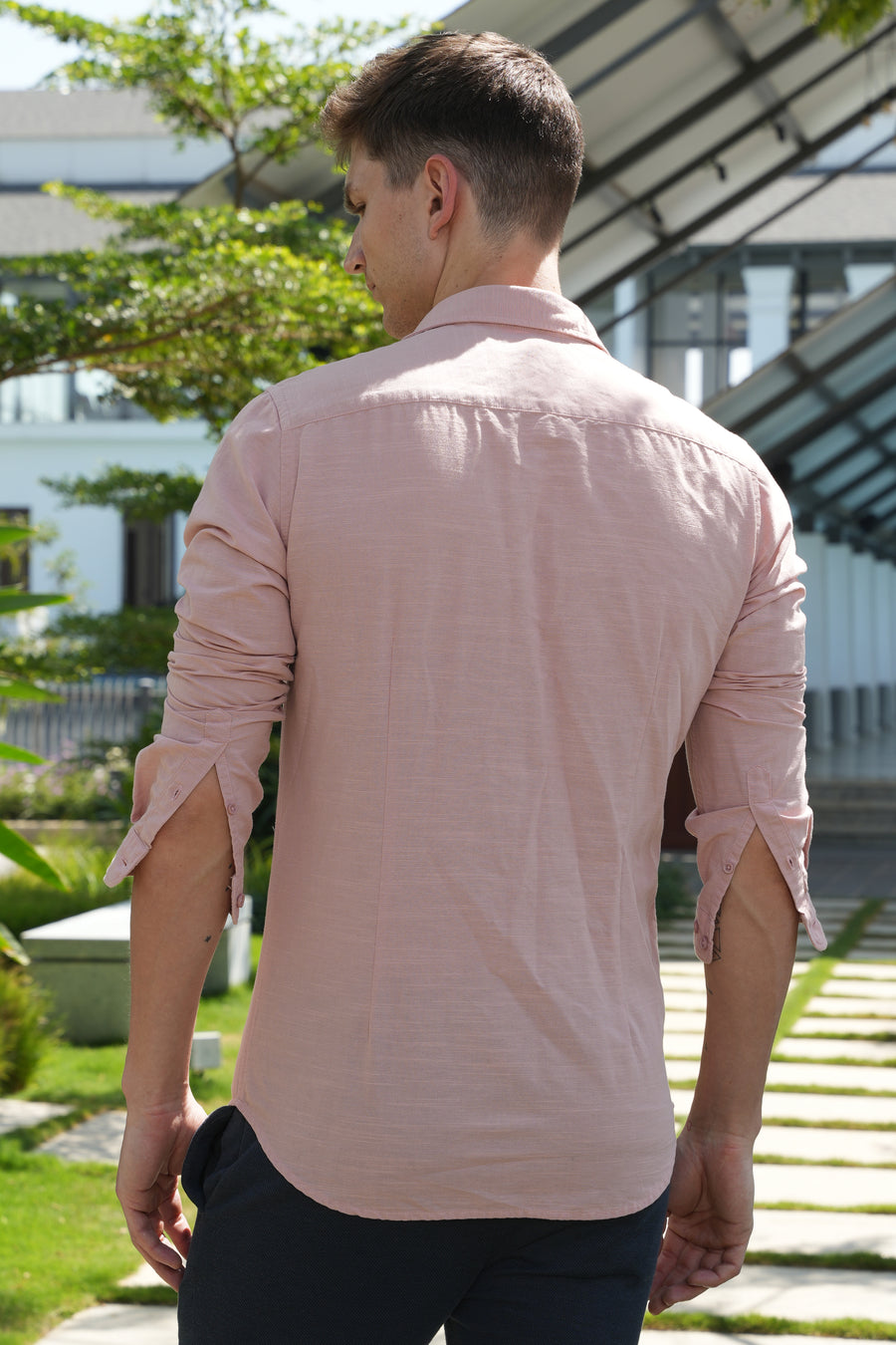 Bell - Cotton Linen Plain Shirt - Peach