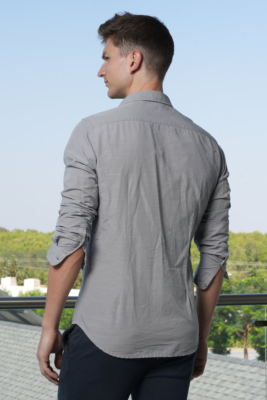 Bell - Cotton Linen Plain Shirt - Lt Grey