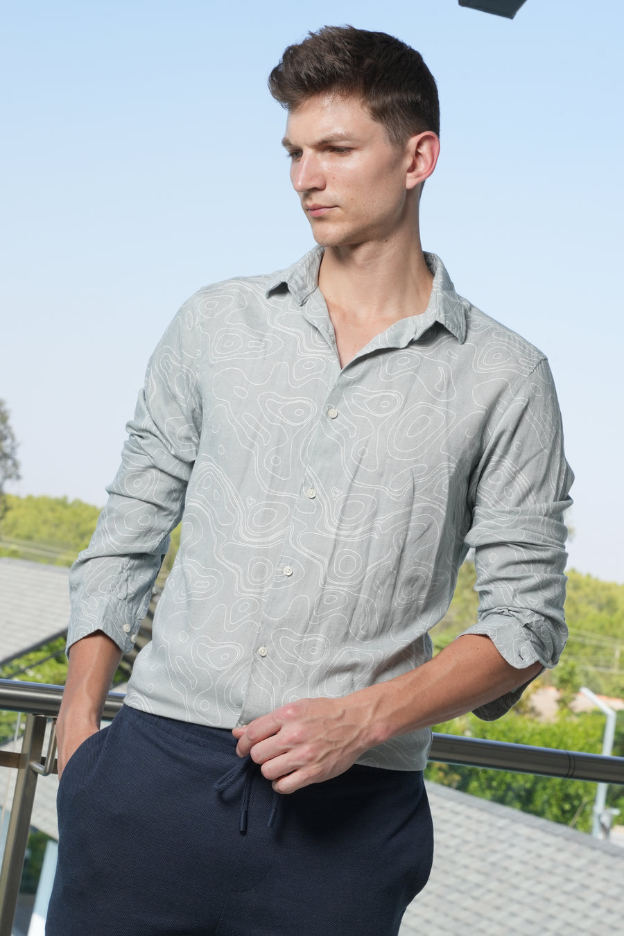 Evian - Viscose Linen Printed Shirt - Grey