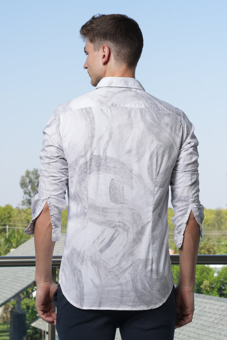 Melody - Fine Cotton Printed Shirt - Grey