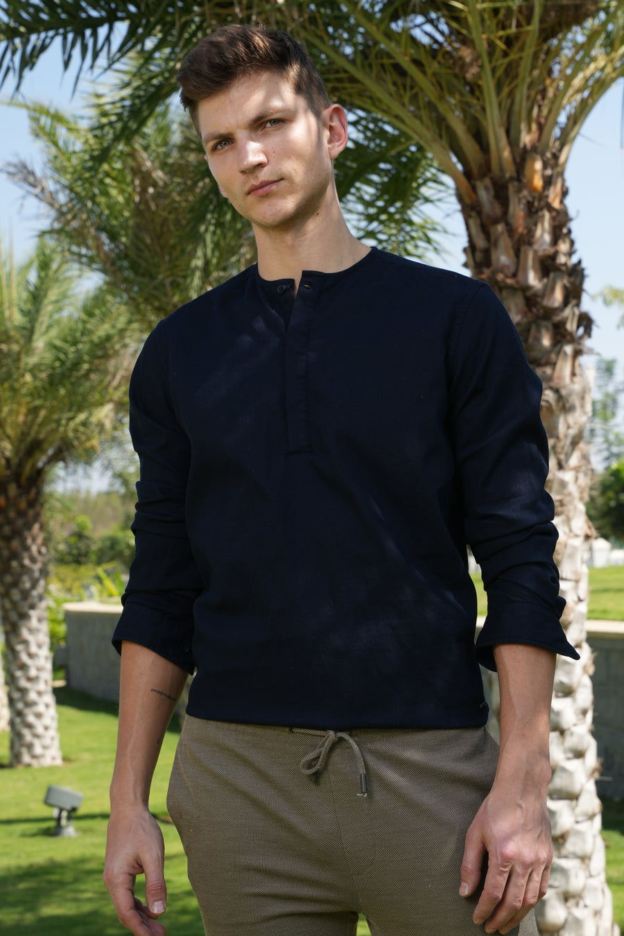 Annastasia - Waffle Dobby Plain Shirt - Navy