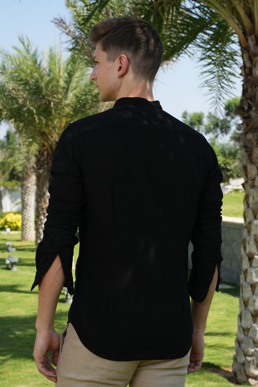 April - Textured Plain Shirt - Black