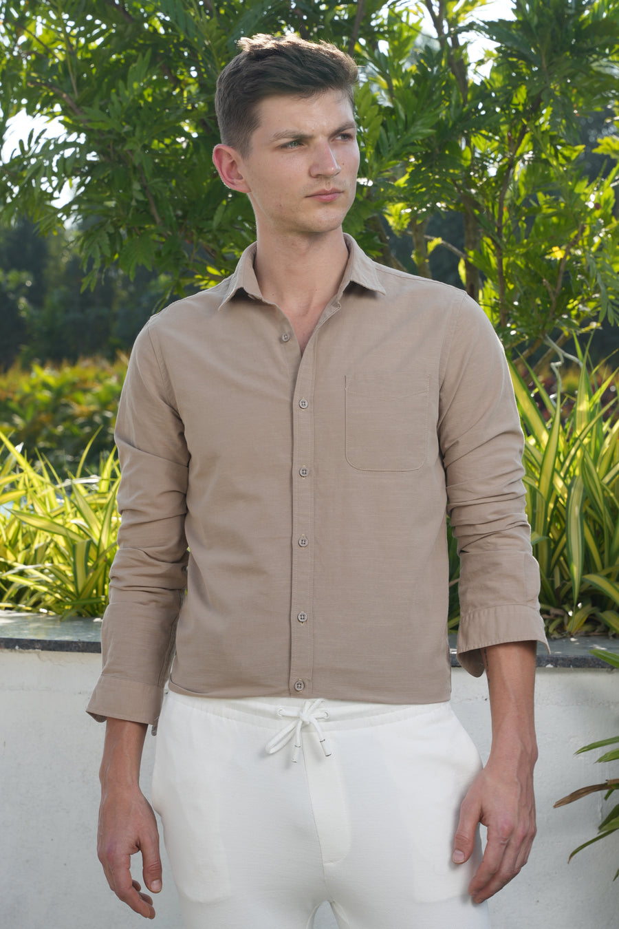 Bell - Cotton Linen Plain Shirt - Beige