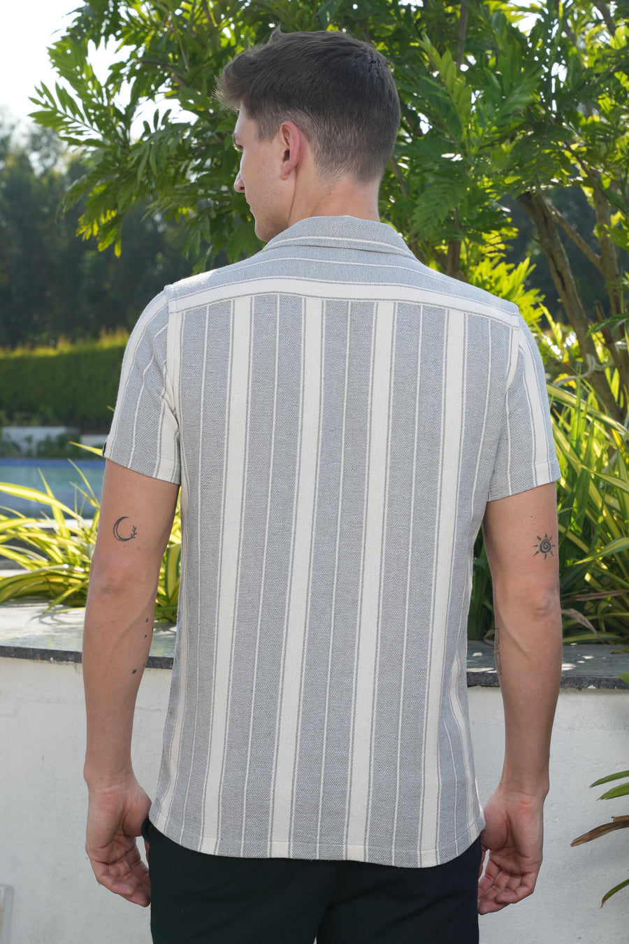 Roman - Textured Striped Shirt - Grey