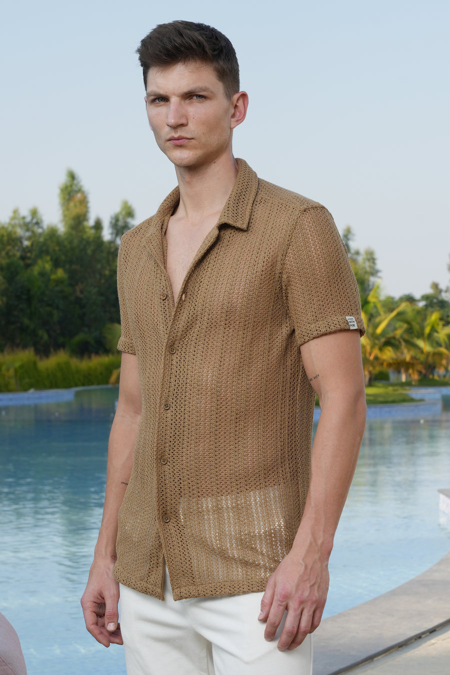 Angel - Solid Crochet Shirt - Khaki