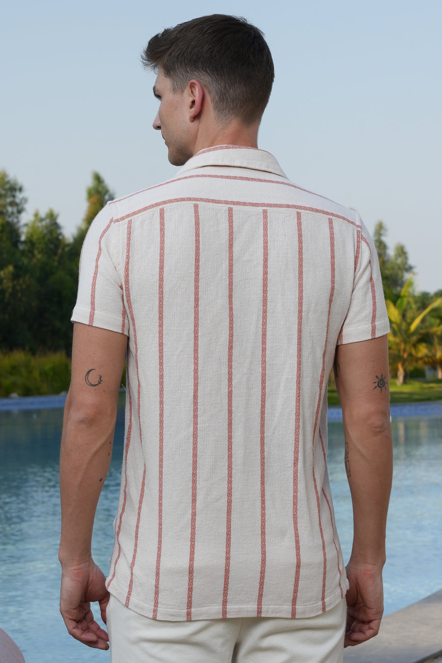 Ayaan - Textured Striped Shirt - Orange