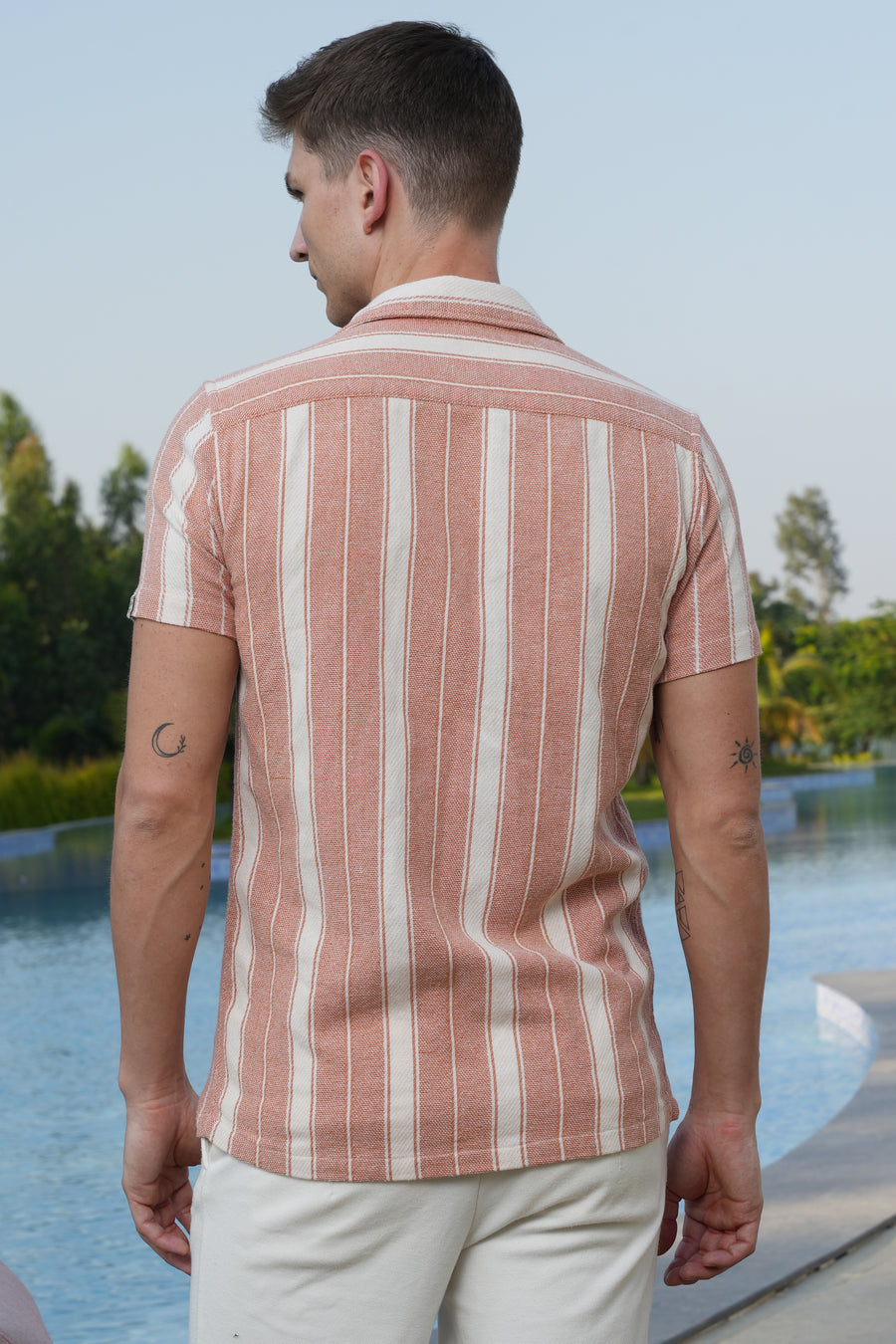 Roman - Textured Striped Shirt - Orange
