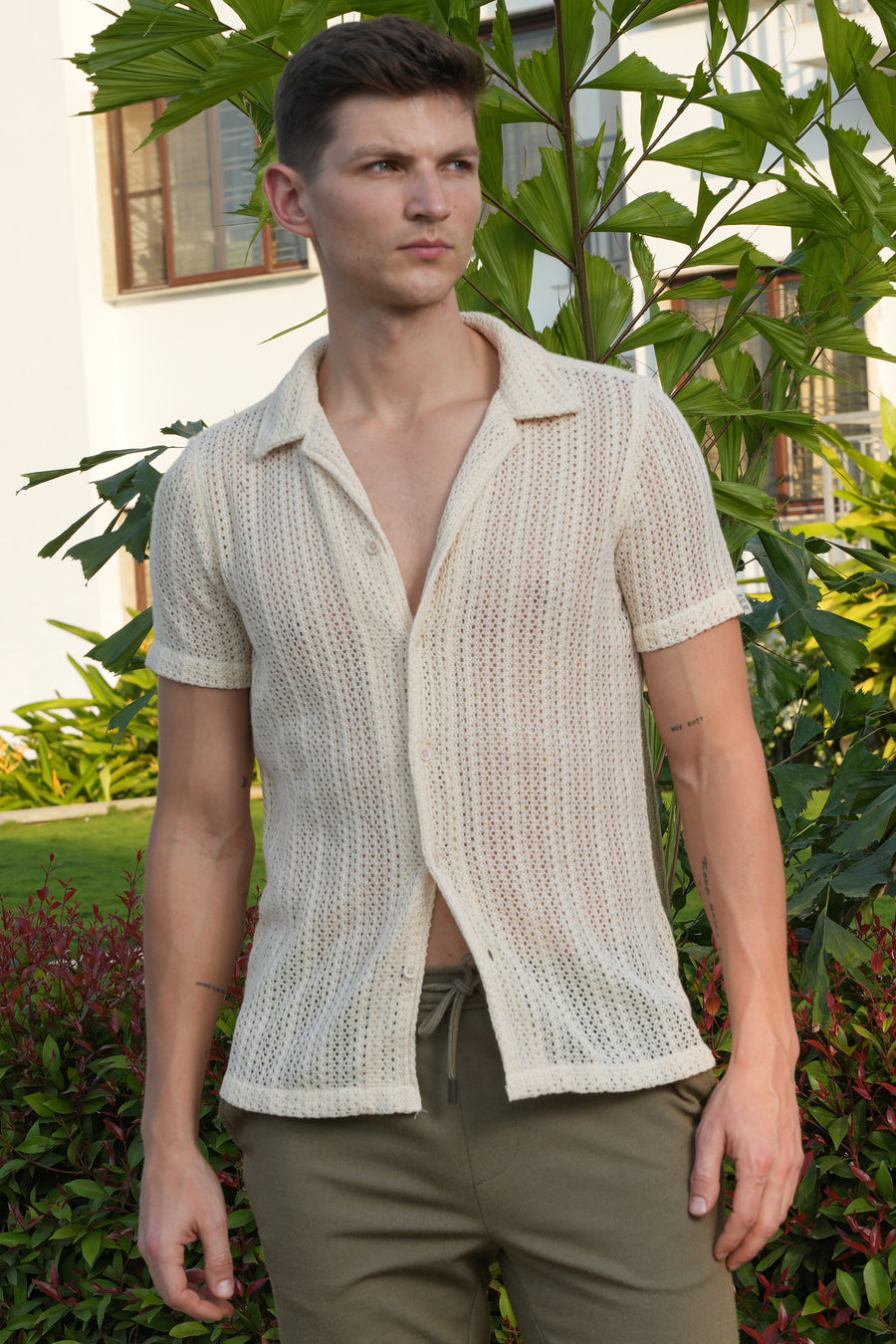 Angel - Solid Crochet Shirt - Cream