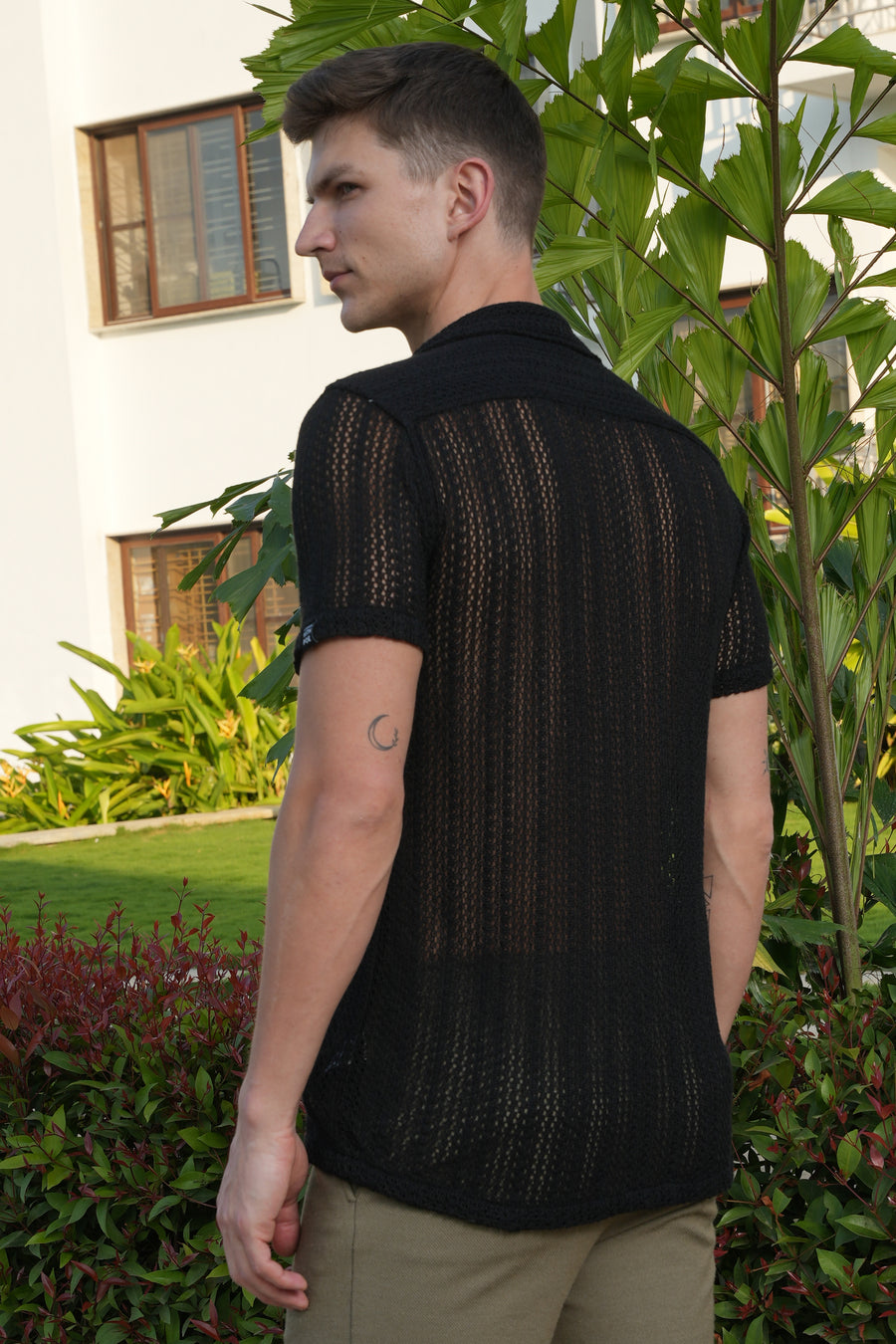 Angel - Solid Crochet Shirt - Black