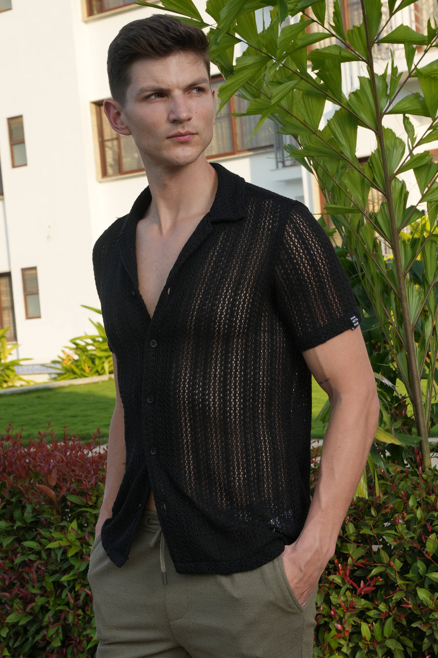 Angel - Solid Crochet Shirt - Black