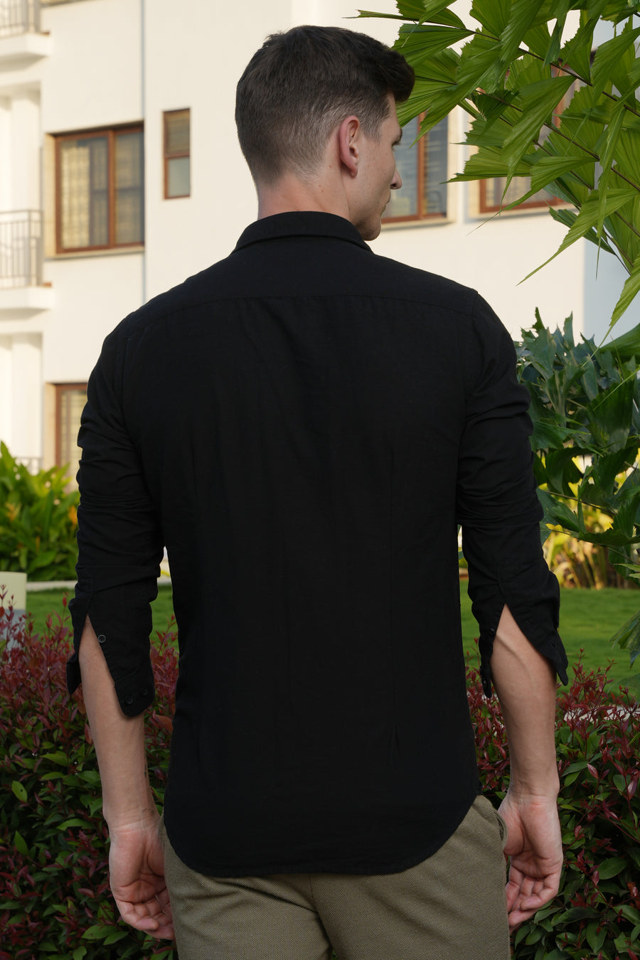Bell - Cotton Linen Plain Shirt - Black