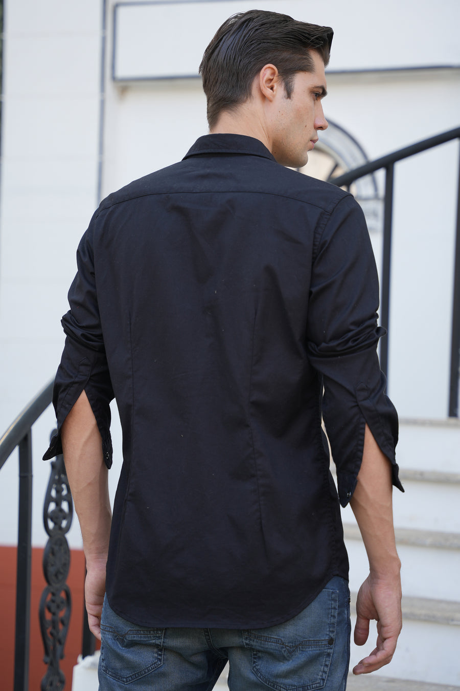 June - Pocketed Cotton Solid Shirt - Black