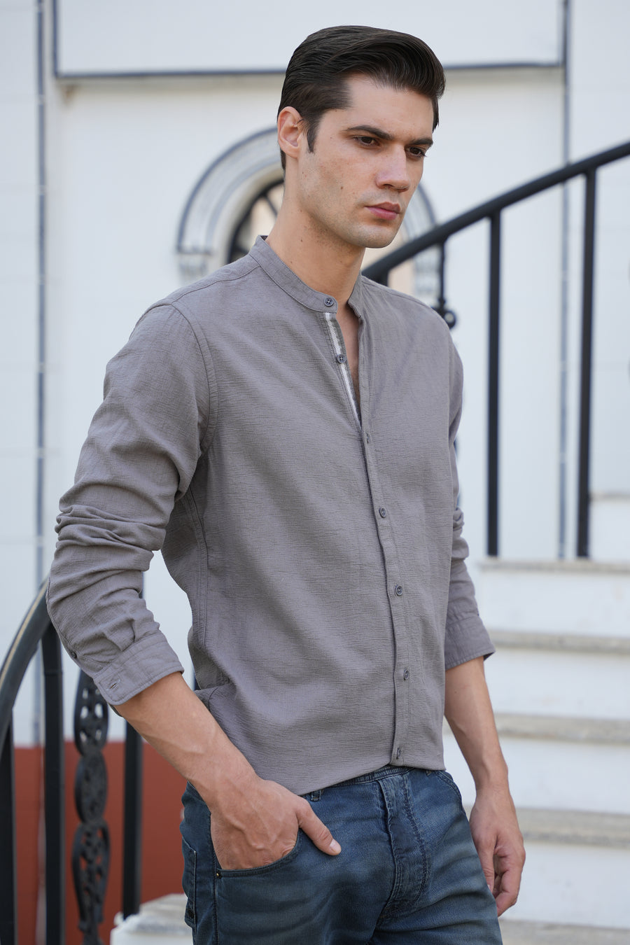 Seevan - Structured Detailed Shirt - Grey