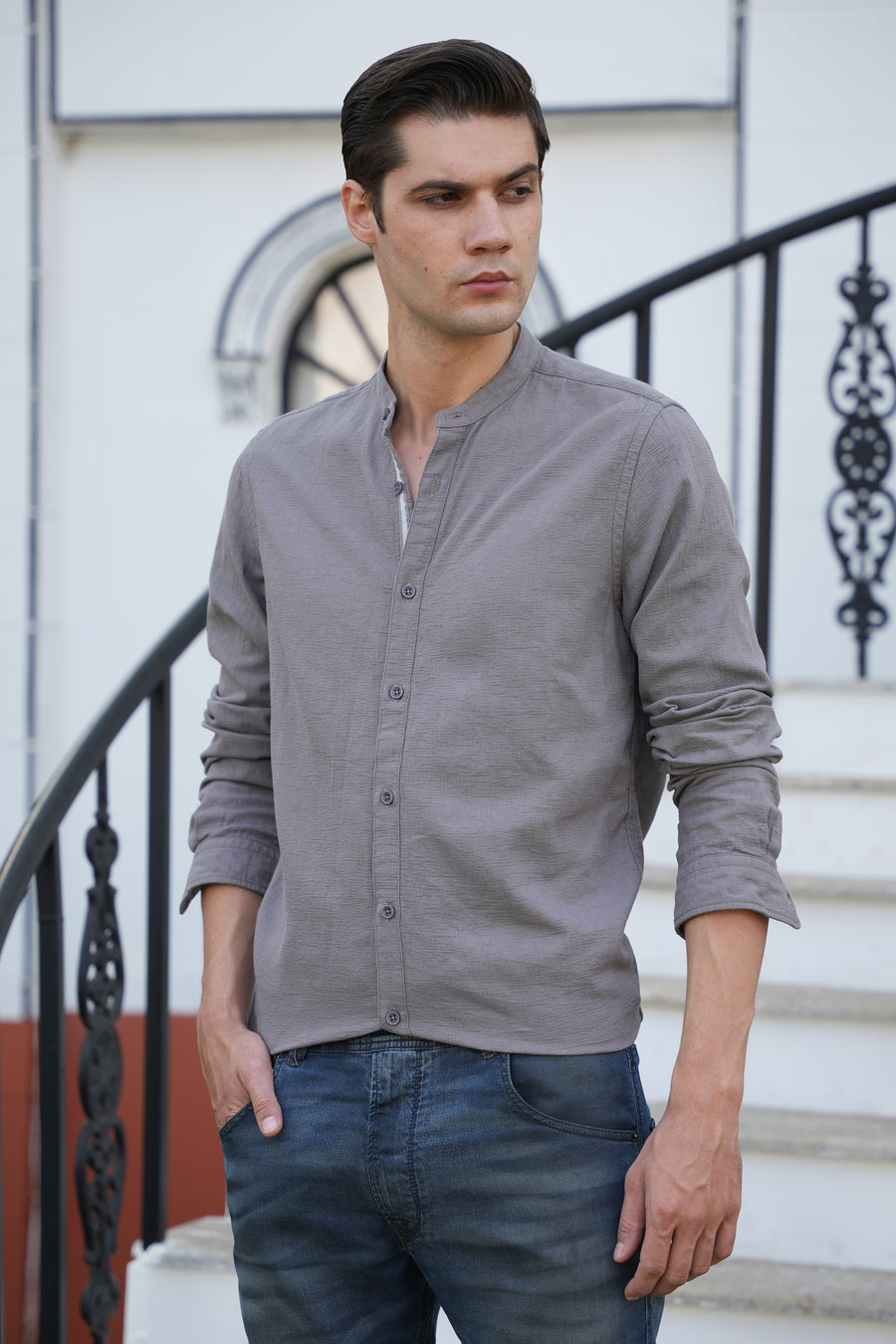 Seevan - Structured Detailed Shirt - Grey