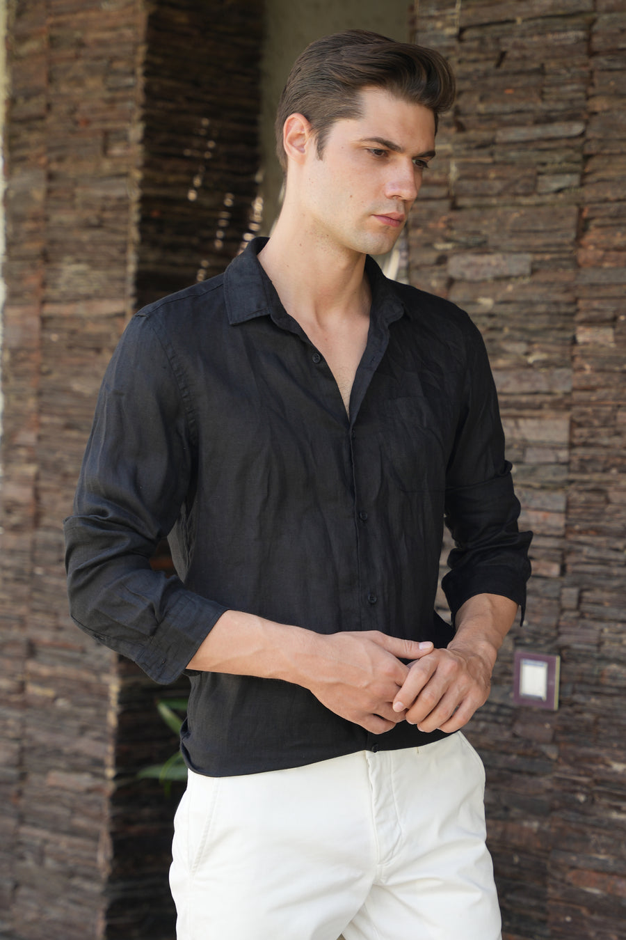 Oyalo - 100% Linen Shirt - Black