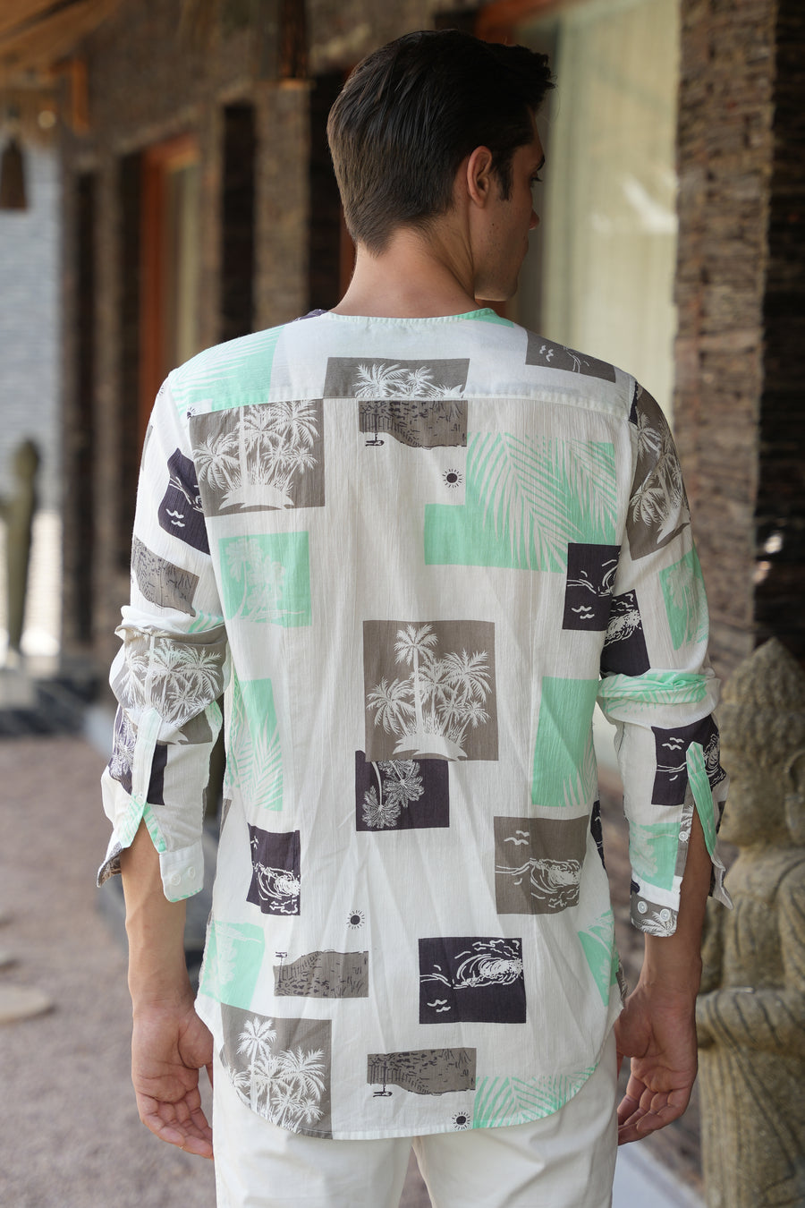 Victoria - Cotton Crinkle Printed Shirt - Lt Green