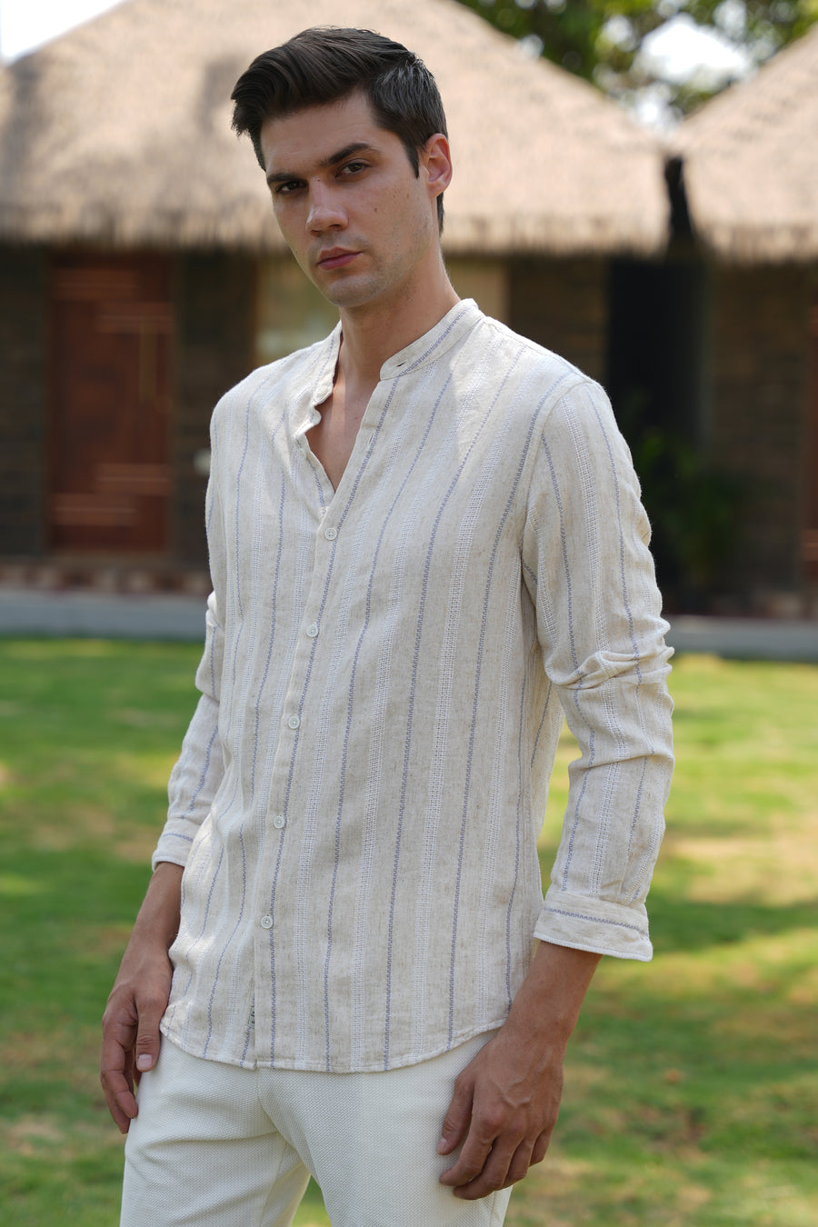 Panama - Cotton Viscose Striped Shirt - Beige