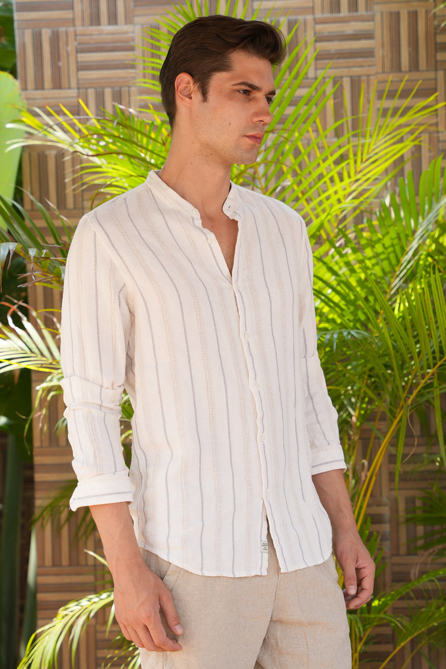 Panama - Cotton Viscose Striped Shirt - Off White