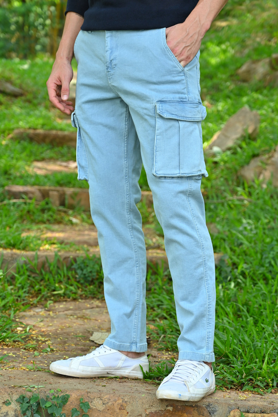 Calibri - Denim Cargo Trouser - Sky Blue