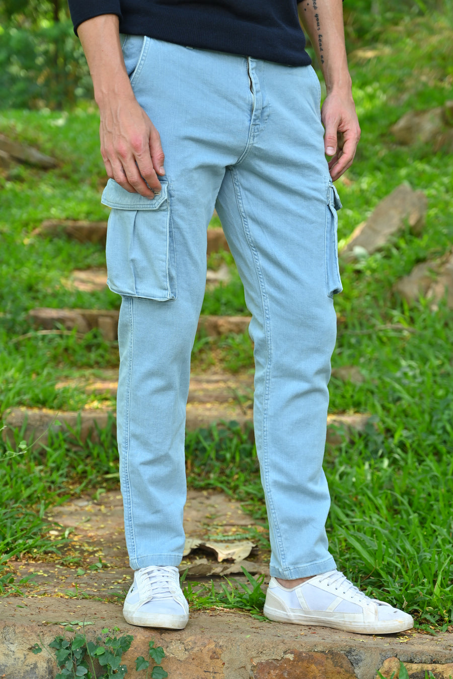 Calibri - Denim Cargo Trouser - Sky Blue