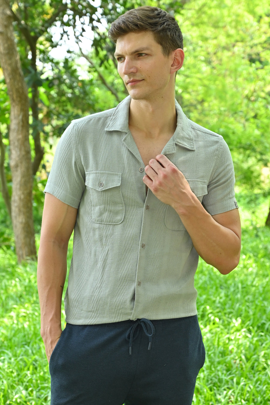 Walker - Structured Pocketed Plain Shirt - Grey