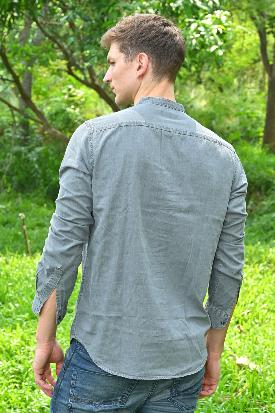 Amour - Denim Kurta Shirt - Lt Grey