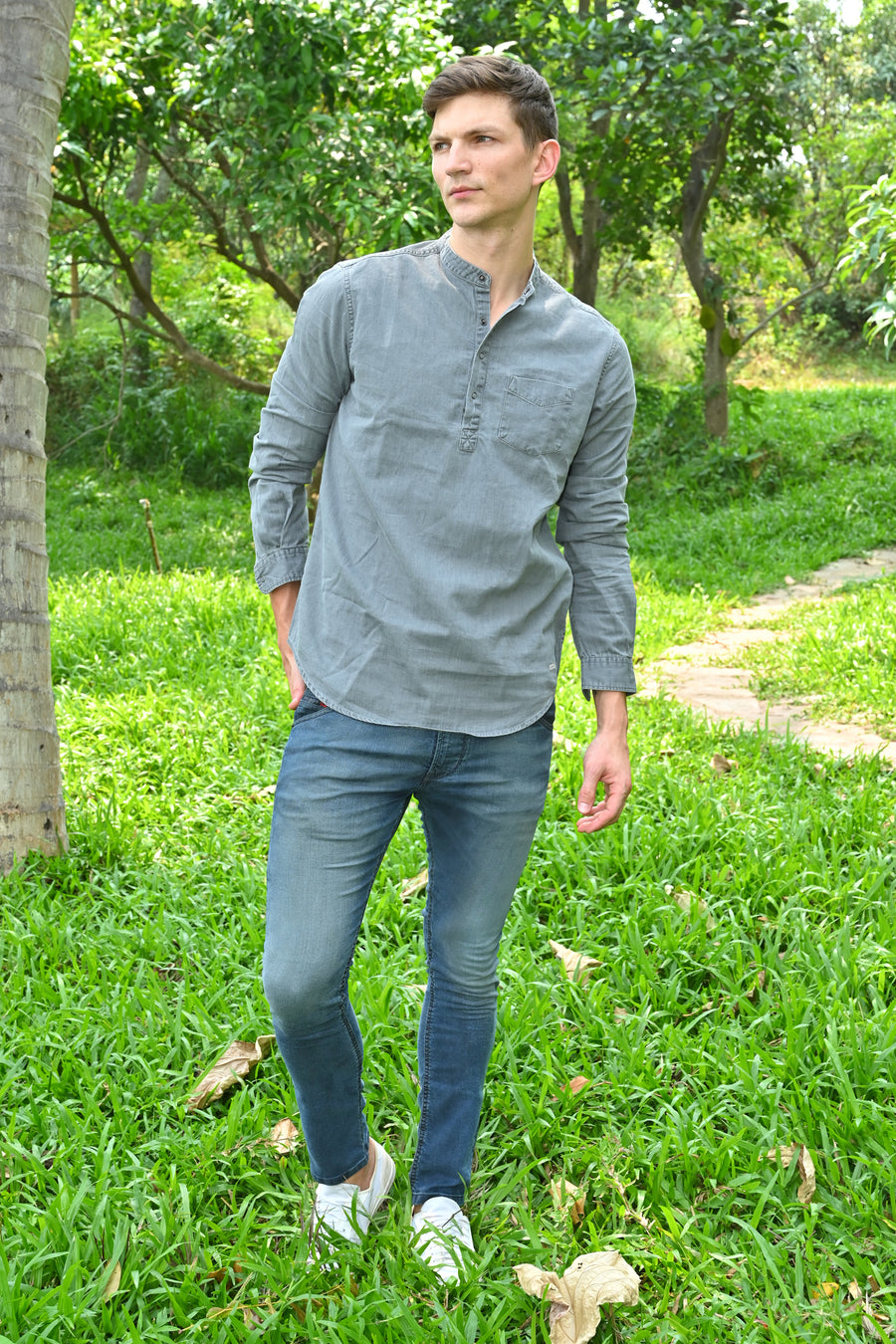 Amour - Denim Kurta Shirt - Lt Grey