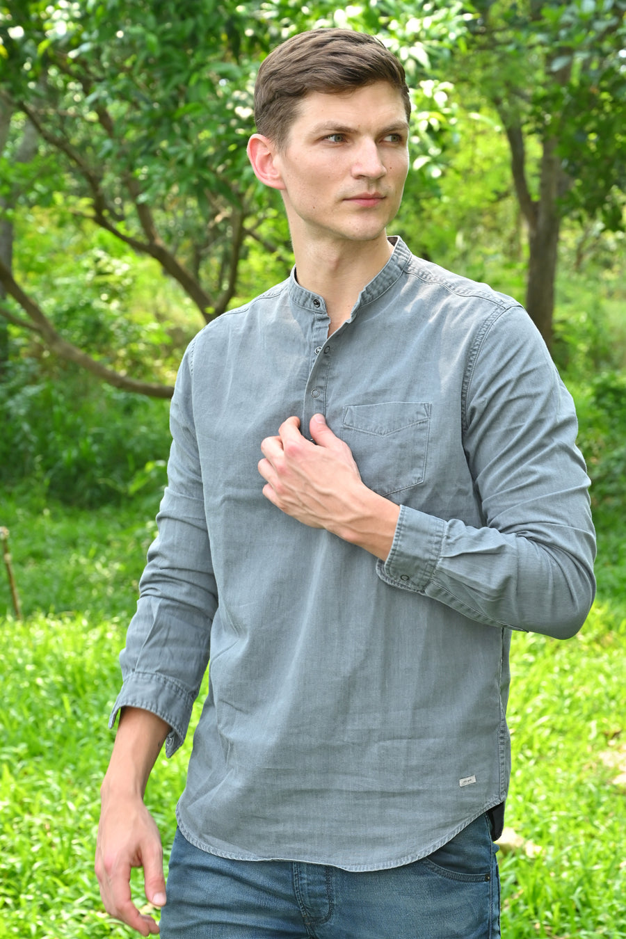 Amour - Denim Kurta Shirt - Lt Grey