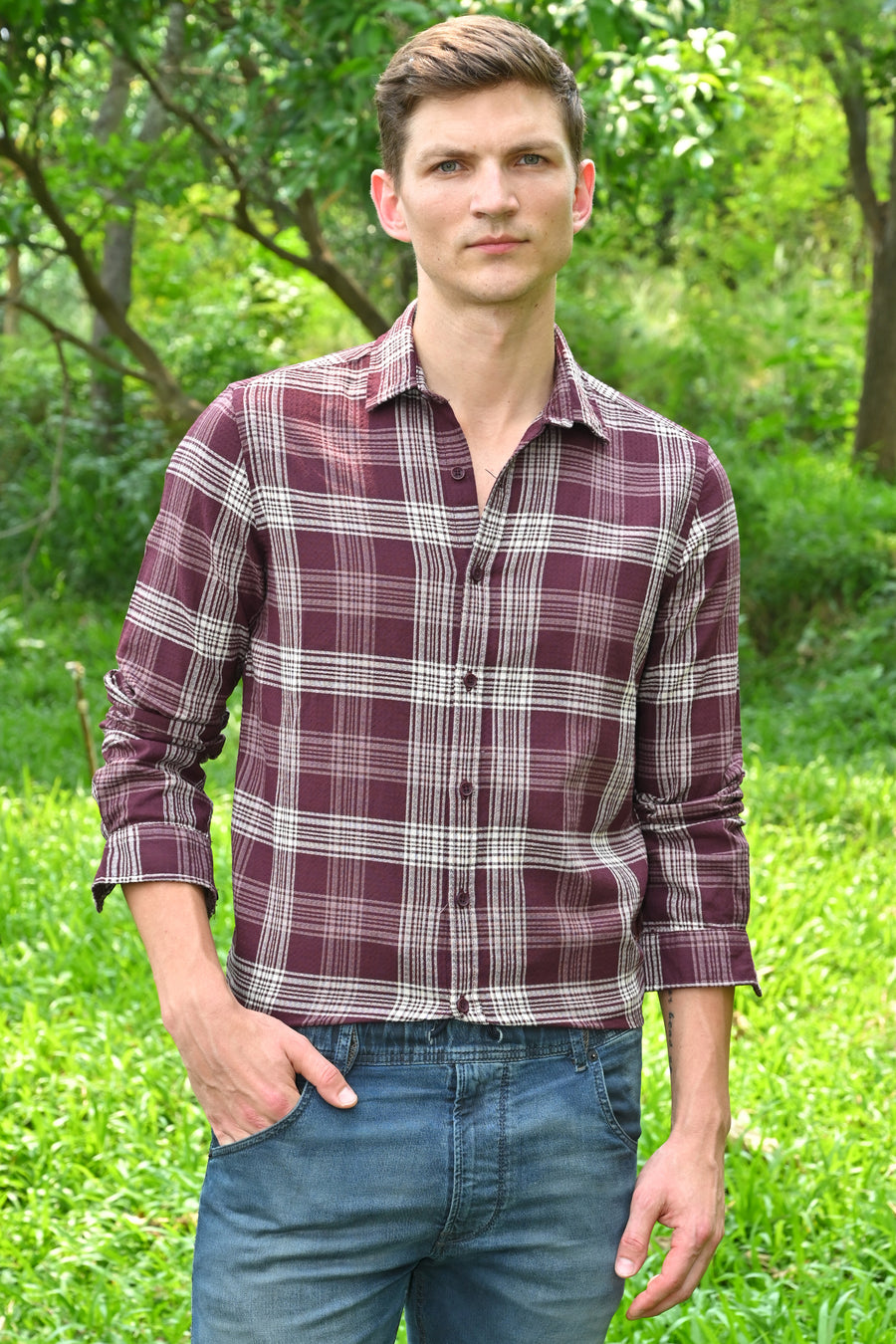 Goldie - Cotton Check Shirt - Maroon