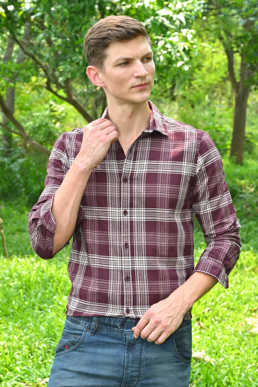 Goldie - Cotton Check Shirt - Maroon