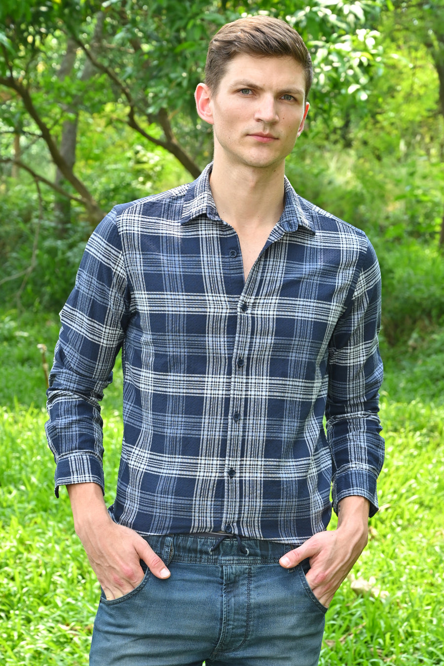 Goldie - Cotton Check Shirt - Navy