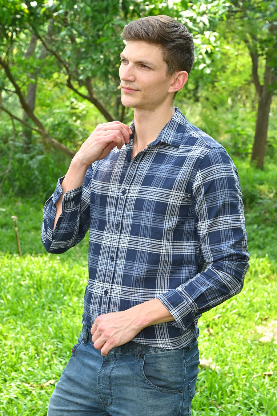 Goldie - Cotton Check Shirt - Navy