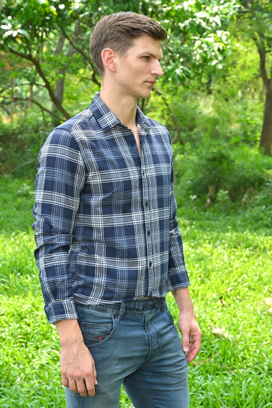 Goldie - Cotton Check Shirt - Navy