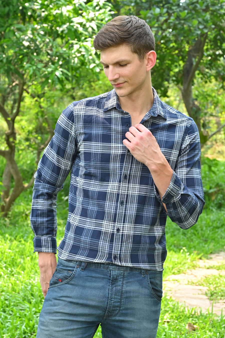 Goldie - Cotton Check Shirt - Navy