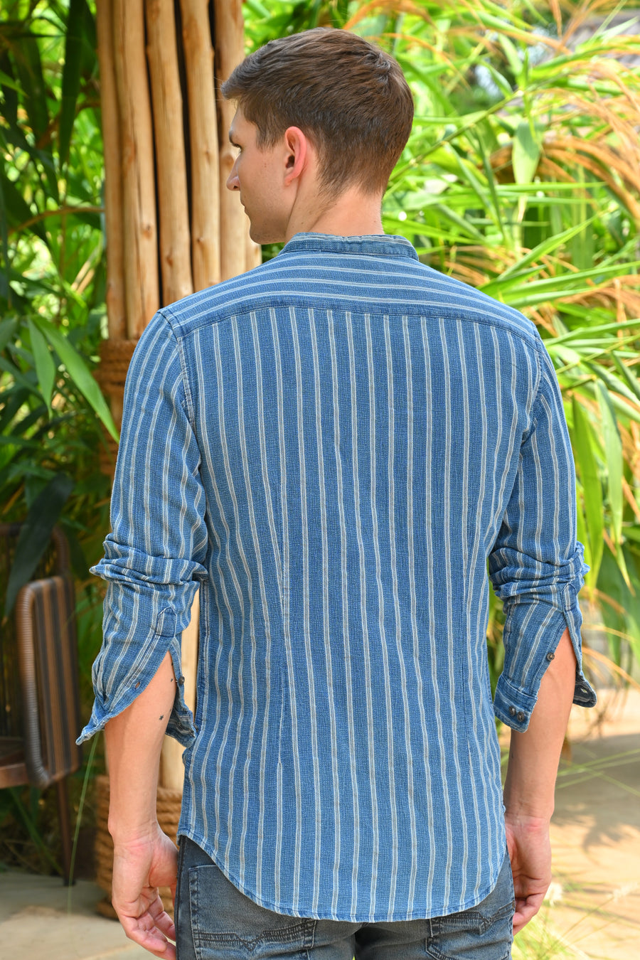 Ravid - Indigo Structured Striped Shirt - Blue