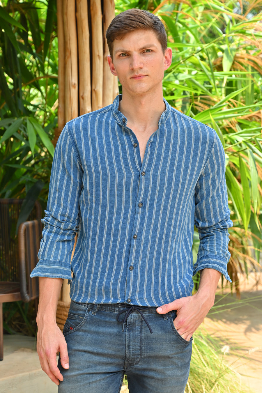 Ravid - Indigo Structured Striped Shirt - Blue