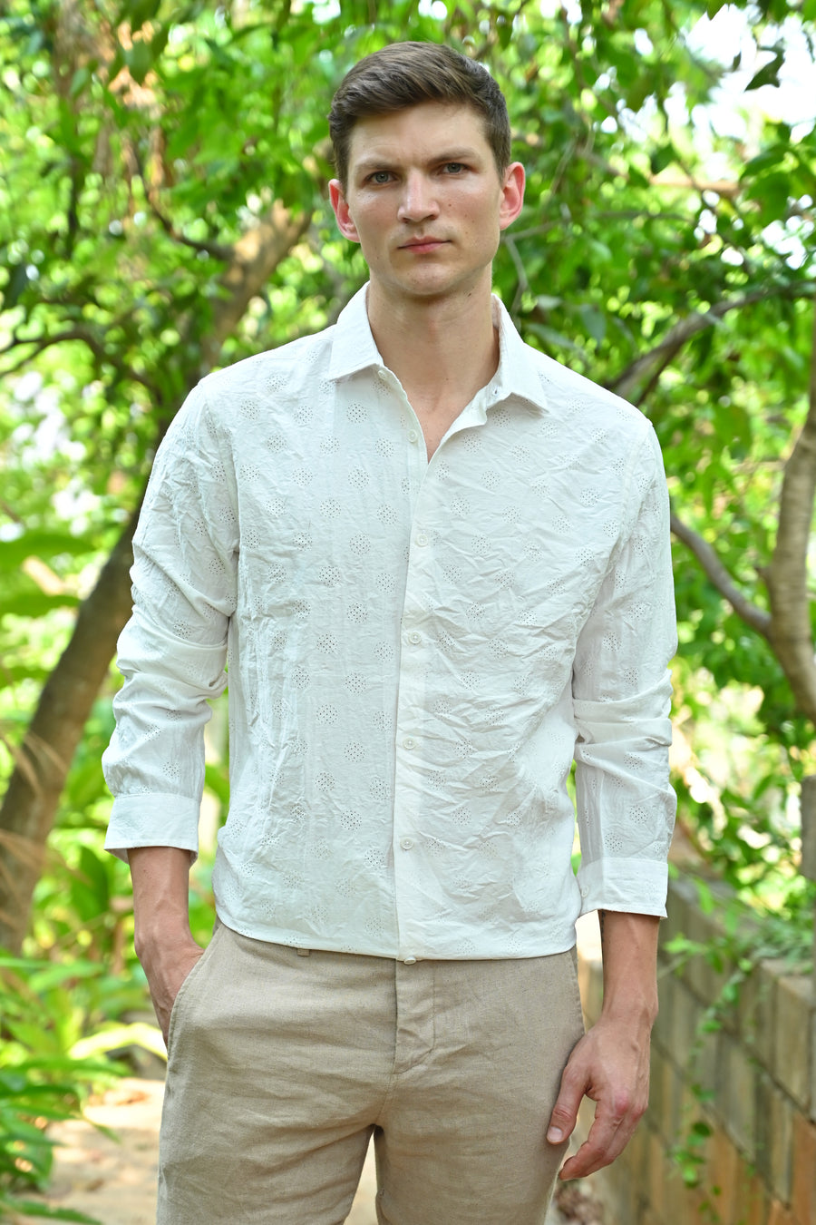 Ashly - Cotton Blend Crotchet Shirt - White