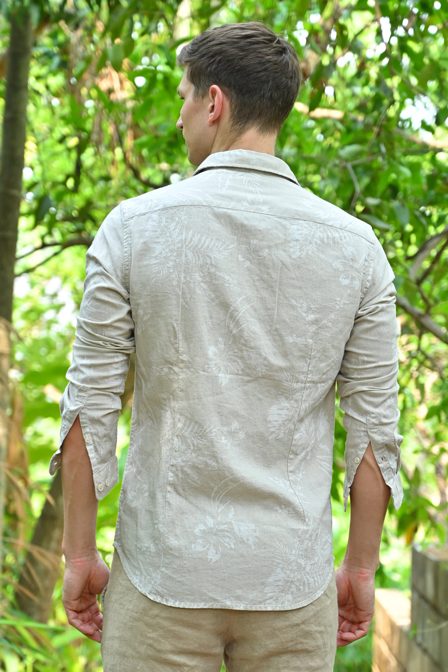 Archie - Cotton Linen Printed Shirt - Beige