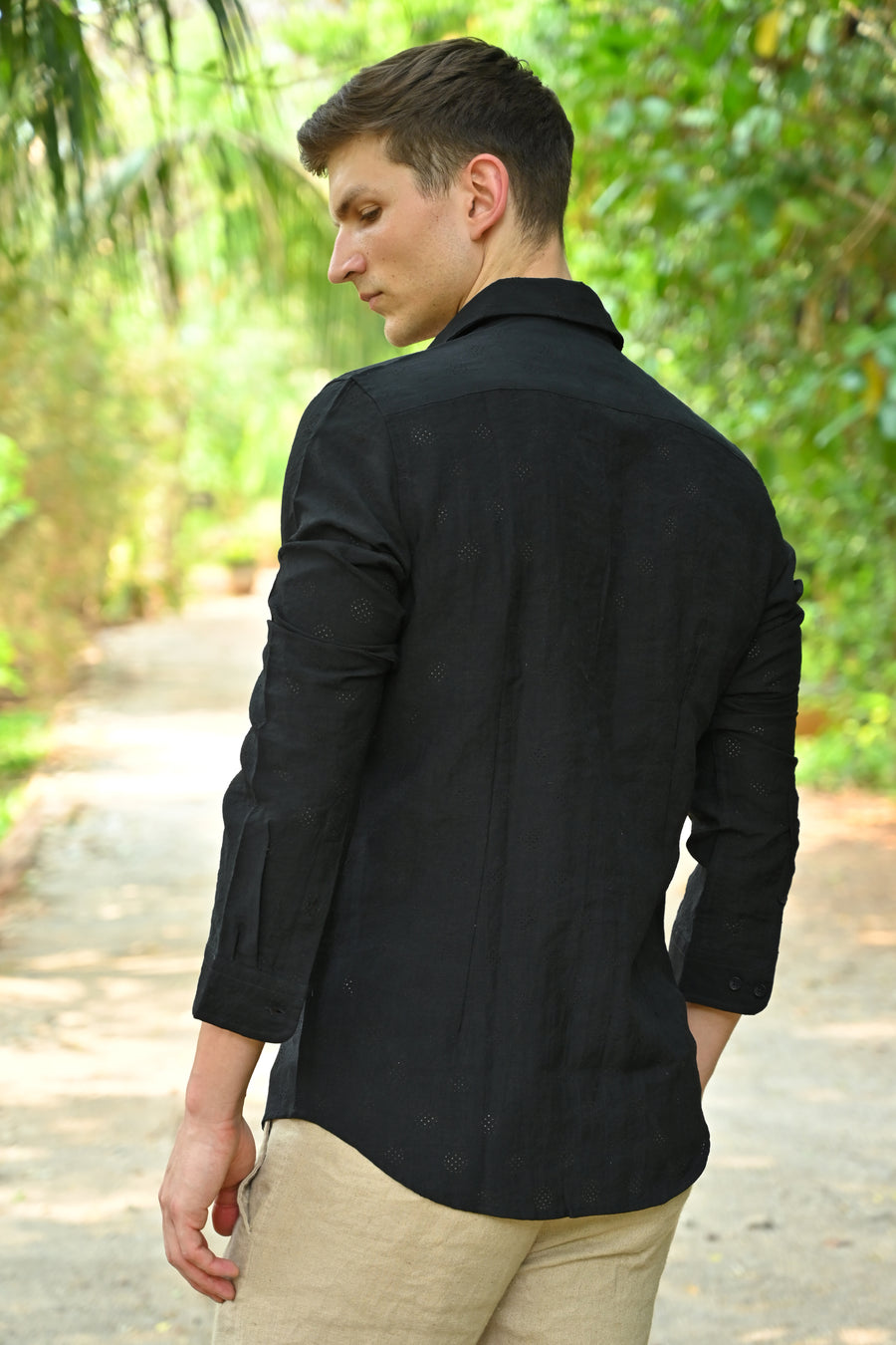 Ashly - Cotton Blend Crotchet Shirt - Black