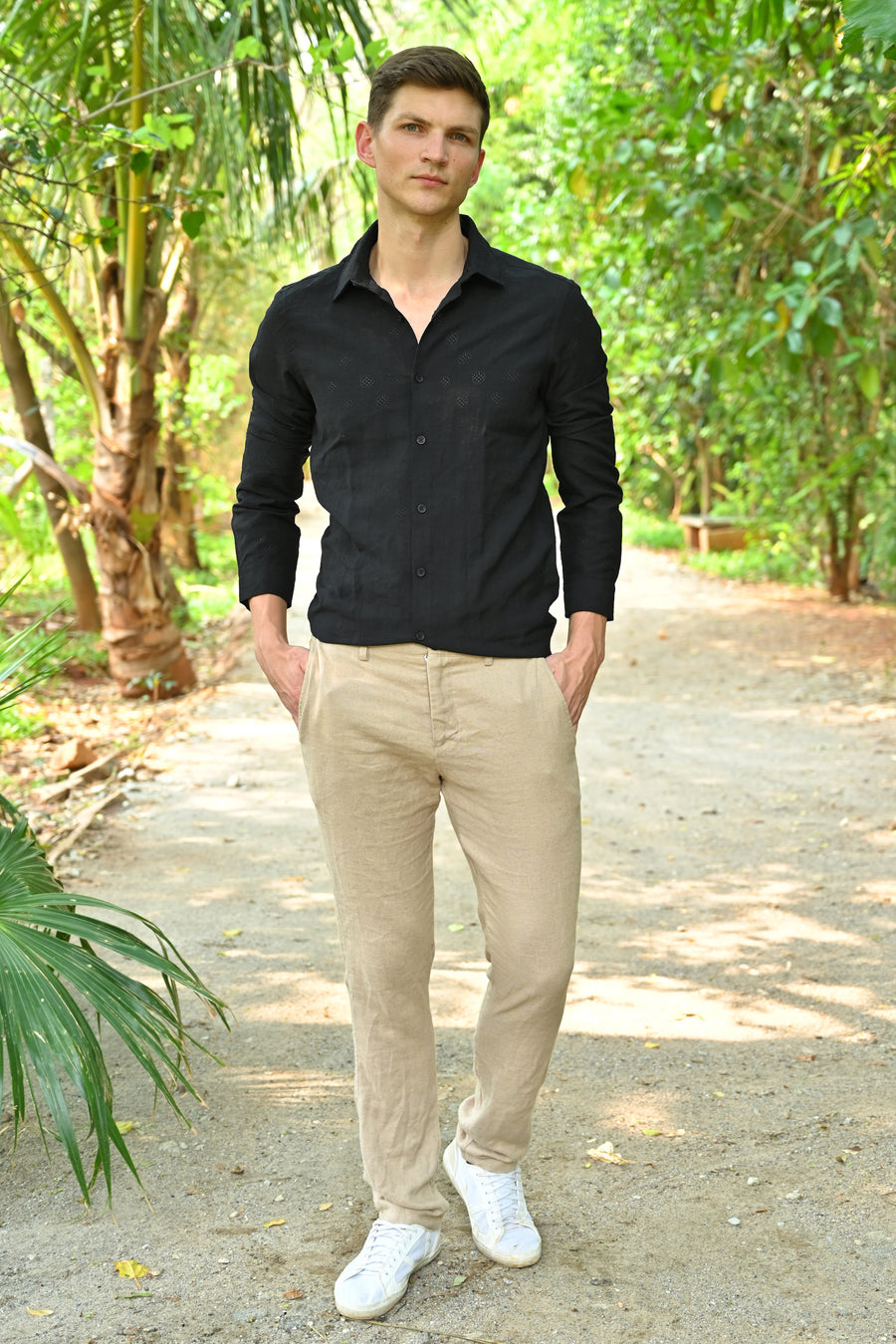 Ashly - Cotton Blend Crotchet Shirt - Black