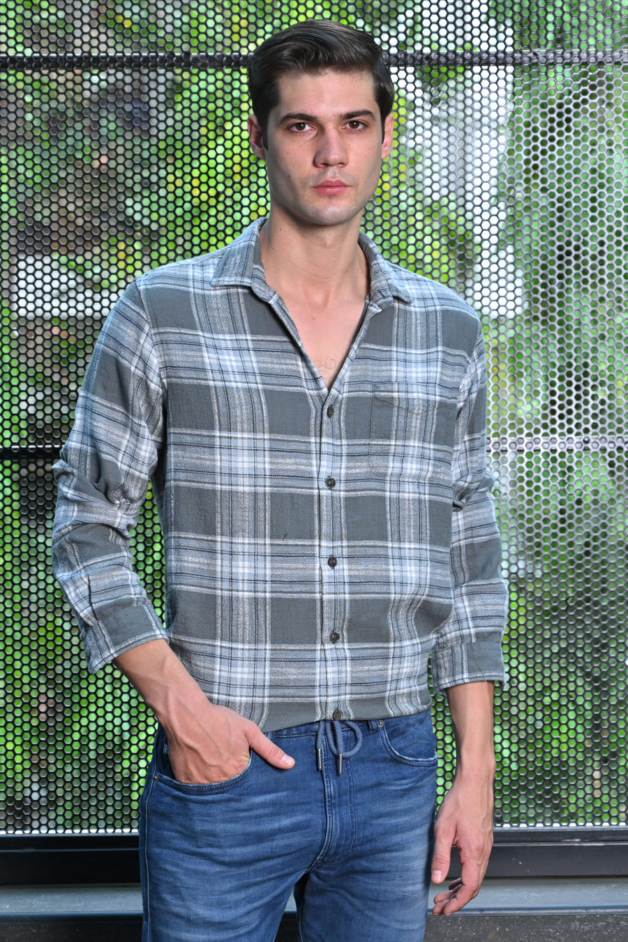 Harvy - Cotton Check Shirt - Green