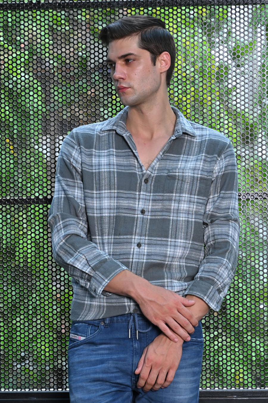 Harvy - Cotton Check Shirt - Green