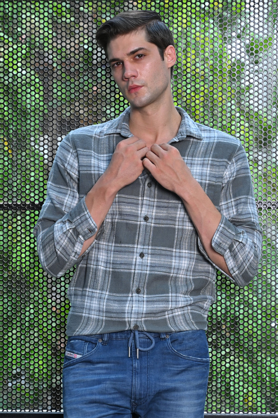 Harvy - Cotton Check Shirt - Green