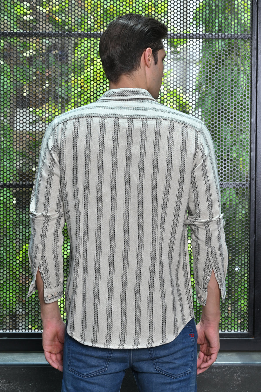 Eva - Structured Striped Shirt - Beige