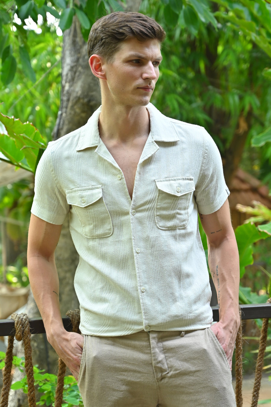 Walker - Structured Pocketed Plain Shirt - Cream