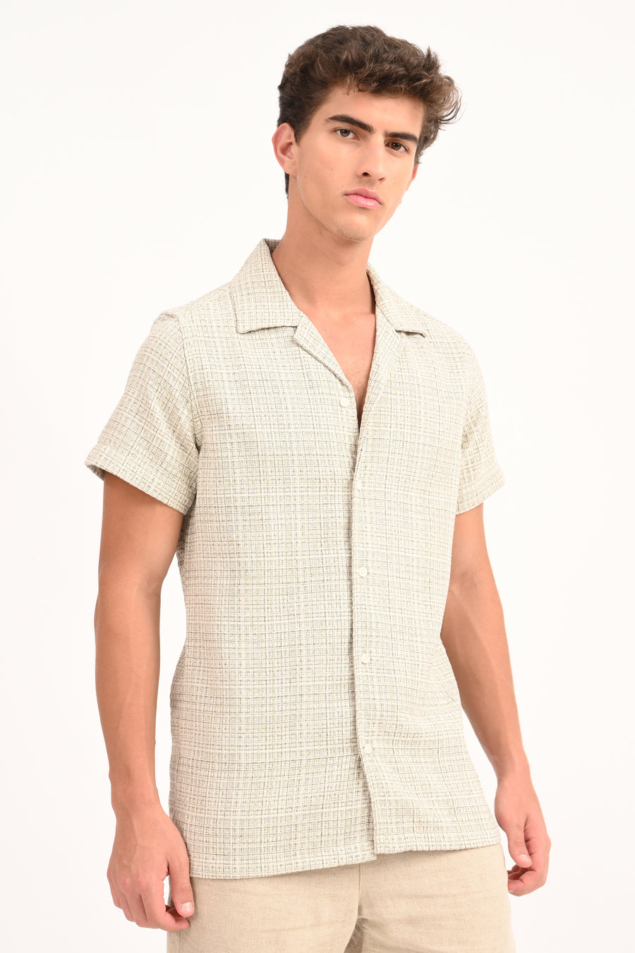 Stephen - Summer Textured Check Shirt - Green