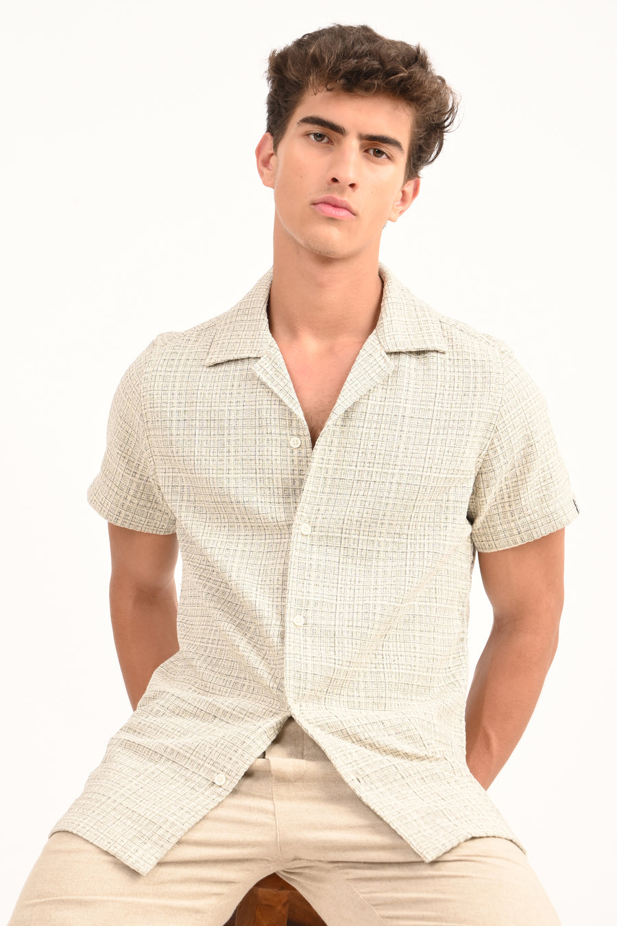 Stephen - Summer Textured Check Shirt - Green