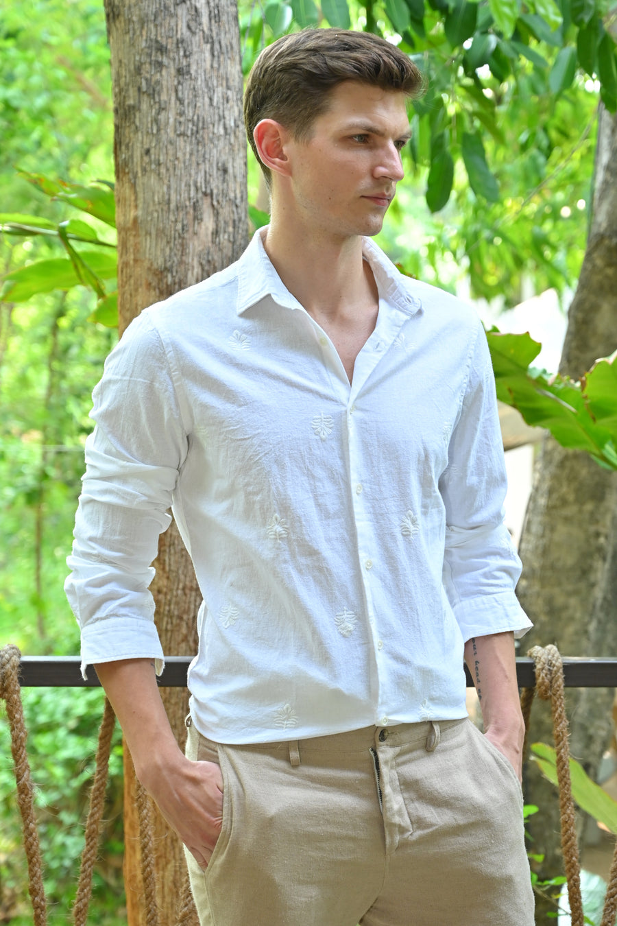 Viva - Linen Embroidered Shirt - White