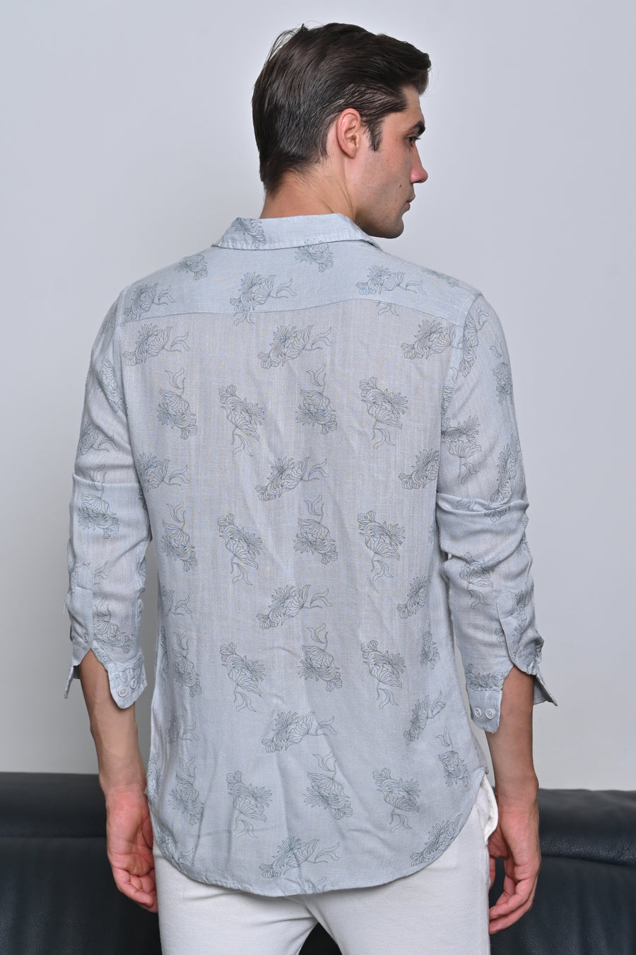 Alon - Viscose Linen Floral Printed Shirt - Grey