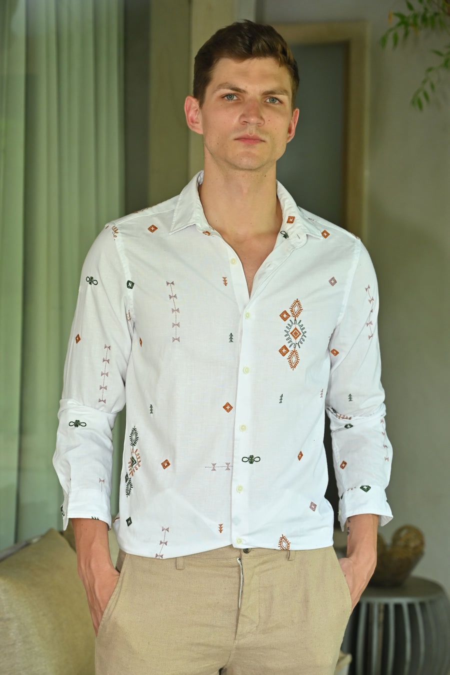 Algar - Abstract Embroidered Shirt - White